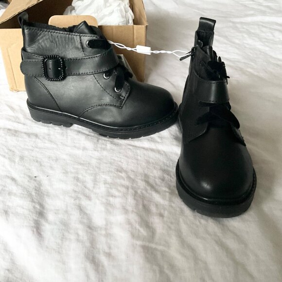 NWT ZARA kid boy girl black buckle leather boots  toddler 9.5 - Picture 1 of 6